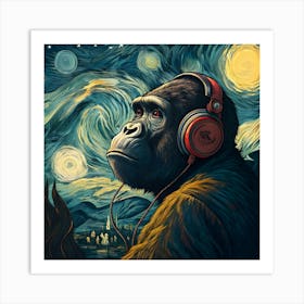 Gorilla With Headphones Art Print