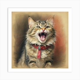 Cat Roaring Art Print