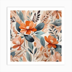 Orange Floral Wallpaper Art Print