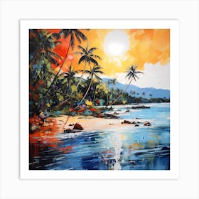 AI Island Hues: Sunset Sonata Art Print