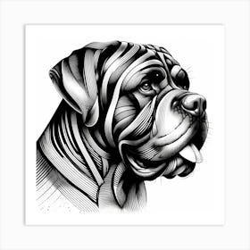 Boxer Dog Head - Abstract Line Art Illustration 41 Art Print