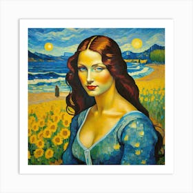 Lady With Sunflowers fhj Art Print