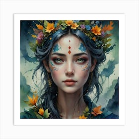 Girl With Flowers On Her Face Art Print