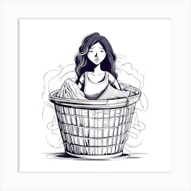 Girl In A Laundry Basket Art Print