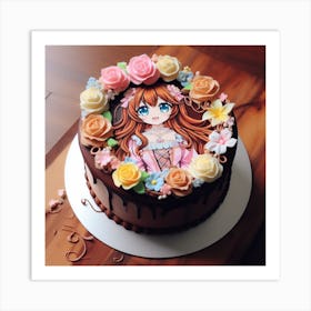 Anime Girl chocolate Cake delight Art Print