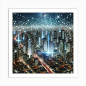 Cityscape With Network Connections Art Print