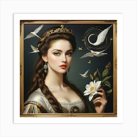 Lady and flower Art Print