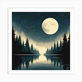 Full Moon Over Lake Art Print