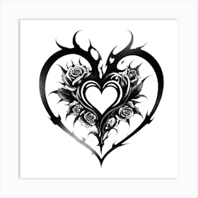 Black And White Heart Tattoo Art Print