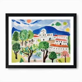 Brescia Italy Cute Watercolour Illustration 1 Art Print