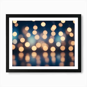 Abstract Background Of Blurred, Golden Lights Reflected On A Dark Blue Surface Art Print