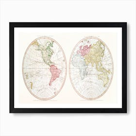 New World, Or, Western Hemisphere; Old World, Or Eastern Hemisphere (1790) Art Print