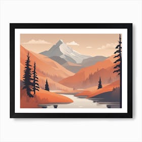 Misty mountains horizontal background in orange tone 97 Art Print