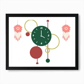 Clock With Flowers Art Print