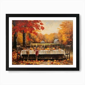 A Vintage Painting Esque Thanksgiving Celebration Enfolding Within An Intimate Group Nestled Amid R (4) Art Print