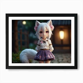 Anime Girl With A Fox Art Print