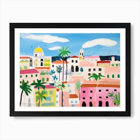 Cagliari Italy Cute Watercolour Illustration 3 Art Print