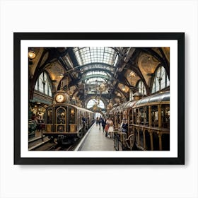 Steampunk Train Dominates Victoria Station London With Riveted Iron Plates And Brass Pipes Gleamin 1 Art Print