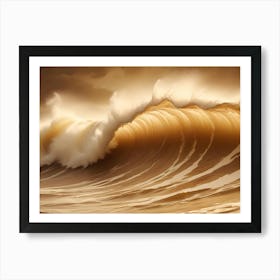 A Powerful, Golden Wave Crashes In The Ocean, Backlit By The Sun And Creating A Dramatic Spray Of Water Art Print