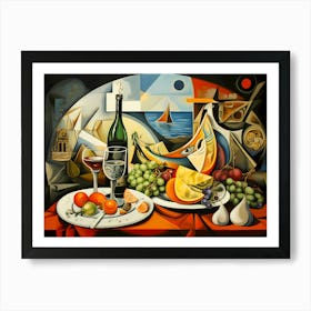 Table With Wine And Fruit Art Print