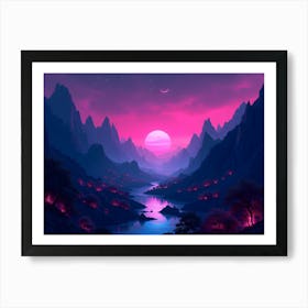 SynthWave Landscape Painting Art Print