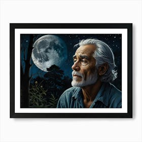 Old Man And The Moon Art Print