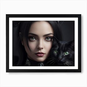 Gothic Style Girl With Dark Lips And Cat Eyes Art Print