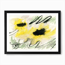 Sunflowers  painting modern contemporary yellow black floral flower ink watercolor kitchen Art Print