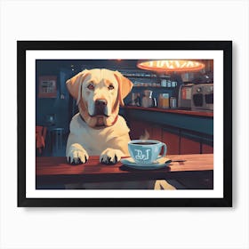 Labrador Loves Coffee Art Print