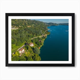 Lakeside villas in Italy. Lake Orta. Italy. Aerial photography. Art Print