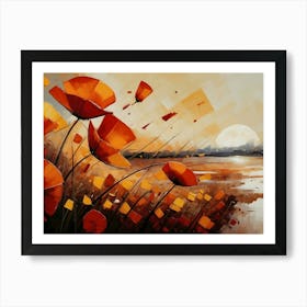 Poppies By The Lake at sunset Art Print