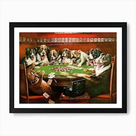 "Dogs Playing Poker" ~ Famous Antique Painting by Cassius Marcellus Coolidge c1903 ~ Remastered HD Funny Made for Brown and Binglow Cigars 1 Art Print