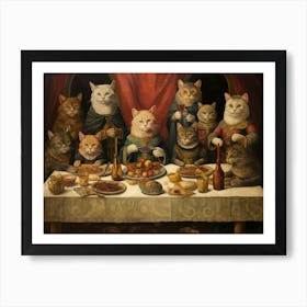 Cats In Robes At A Medieval Banquet Art Print