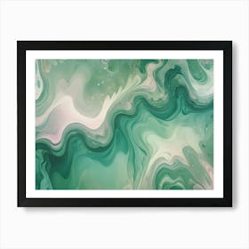 Abstract Design Of Green, White, And Brown Colors Flowing In A Swirling, Marbled Effect Art Print