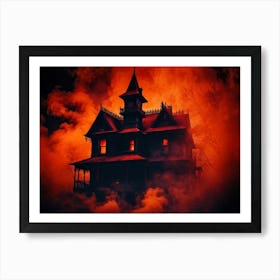 A Haunted House With Fiery And Skittish Autumn Colors Forms The Centerpiece Of A Mysterious Hallowee (1) Art Print