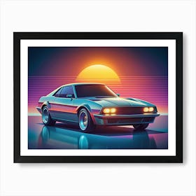 Retro Car At Sunset Art Print