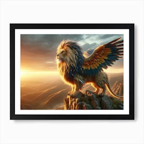 Majestic Lion Bird Sunset Fantasy Art Print