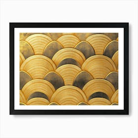 Abstract Gold Circular Pattern Overlapping Painting with Gradient Art Print