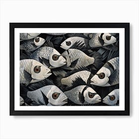 Hunzinator School Of Black Sea Bass Picasso Style Art Covering 3 Art Print