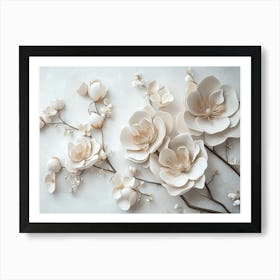 White 3D Flowers on a Branch Art Print