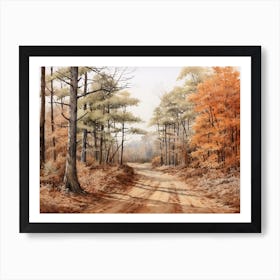A Painting Of Country Road Through Woods In Autumn 55 Art Print