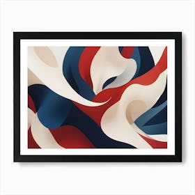 Abstract Background With Flowing Shapes In Shades Of Red, White, And Blue, Creating A Sense Of Movement And Energy Art Print