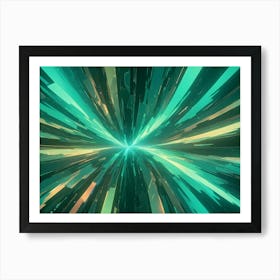 Abstract Image Of A Bright Green, Glowing Tunnel, Created With Lines And Shapes, With A Sense Of Speed And Movement Art Print