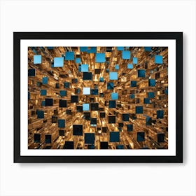 A 3d Render Of A Large Array Of Golden And Blue Cubes Arranged In A Perspective View, Creating A Sense Of Depth And Dimension 1 Art Print