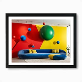 Abstract Geometric Shapes Flowing Across A Wall With Balls In Primary Colors Red Green Blue And Art Print