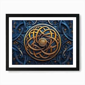 Golden And Dark Blue 3d Modern 1 Art Print