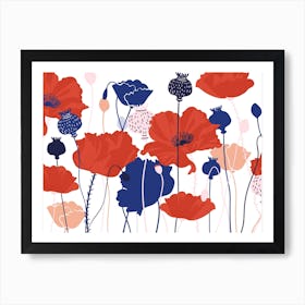 Red And Blue Summer Flowers Art Print