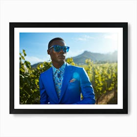 A Fashionable Businessman In A Playful Summer Setting His Sunglasses Reflecting The Mountain Filled 2 1 Art Print