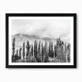 Karakoram Mountains In The Clouds With Trees In Pakistan Art Print