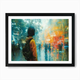 Digital Fusion: Human and Virtual Realms - A Neo-Surrealist Collection. Rainy Day Art Print